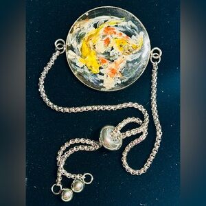Hand-painted bracelet Artistic koi swirling - wearable one of a kind art